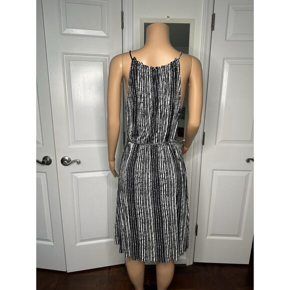 Loft Black White Marina Tie Striped Midi Dress Medium - Picture 5 of 8